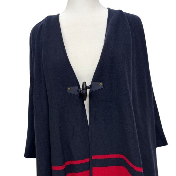 Lauren Ralph Lauren Reversible Red/Navy Ruana Cape Size S/M NWT - Picture 2 of 10